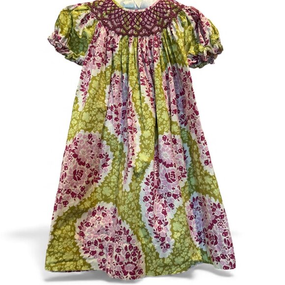 Little Threads Floral Smocked Dress 3T Pink & Green Vintage-Inspired Print - Picture 1 of 9